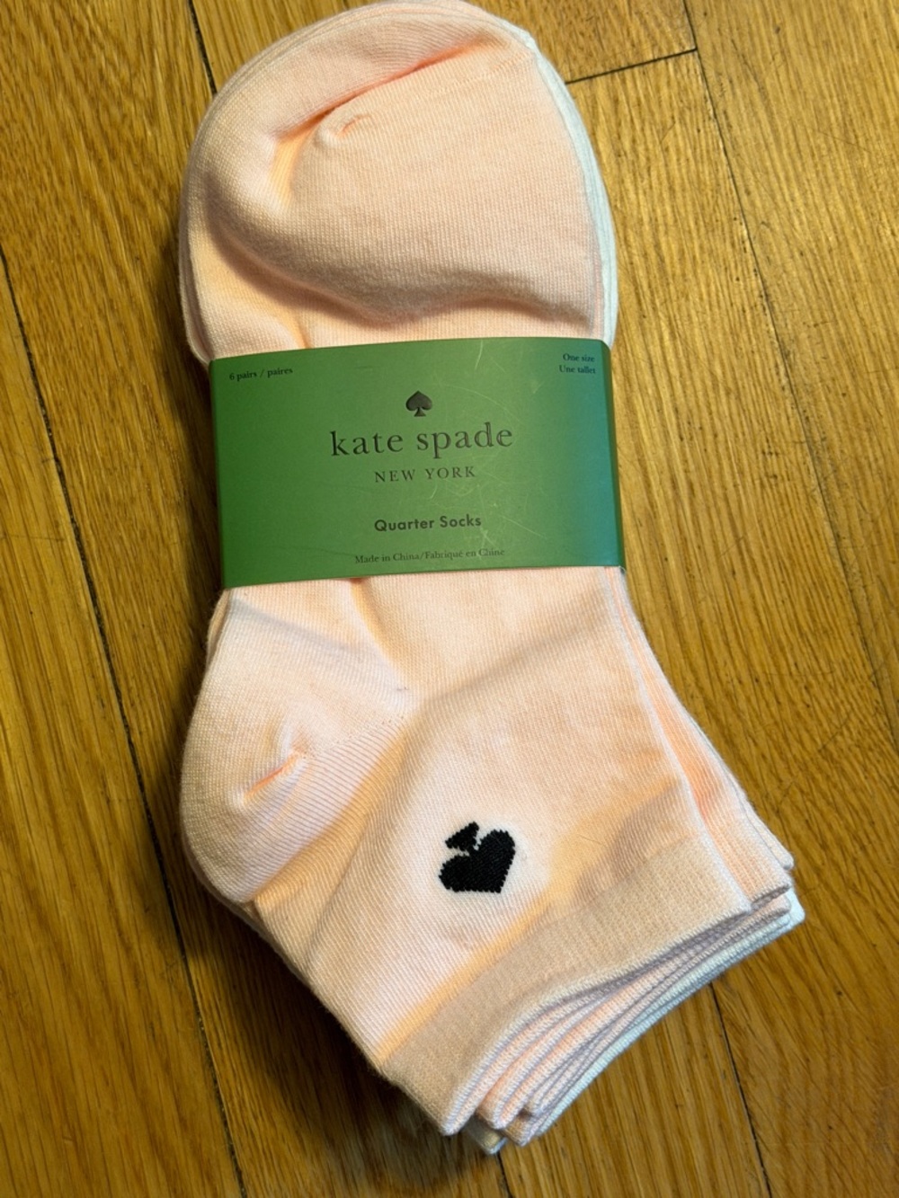 ♠️ kate spade  6 pack Quarter Socks with Black Spade Accent (pink, white, mauve)